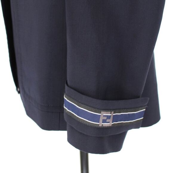 Fendi Wool Single Breasted Logo Sleeve Navy Blue Formal Blazer Suit Jacket 38 XS - Picture 3 of 8